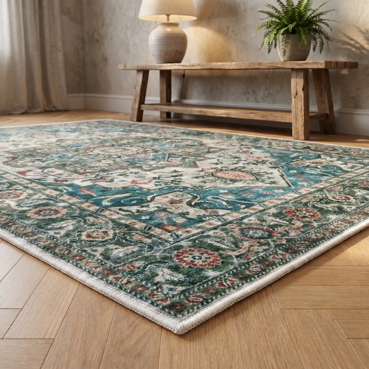 Tapis vintage lavable - Oria - Vert - Saray Tapis