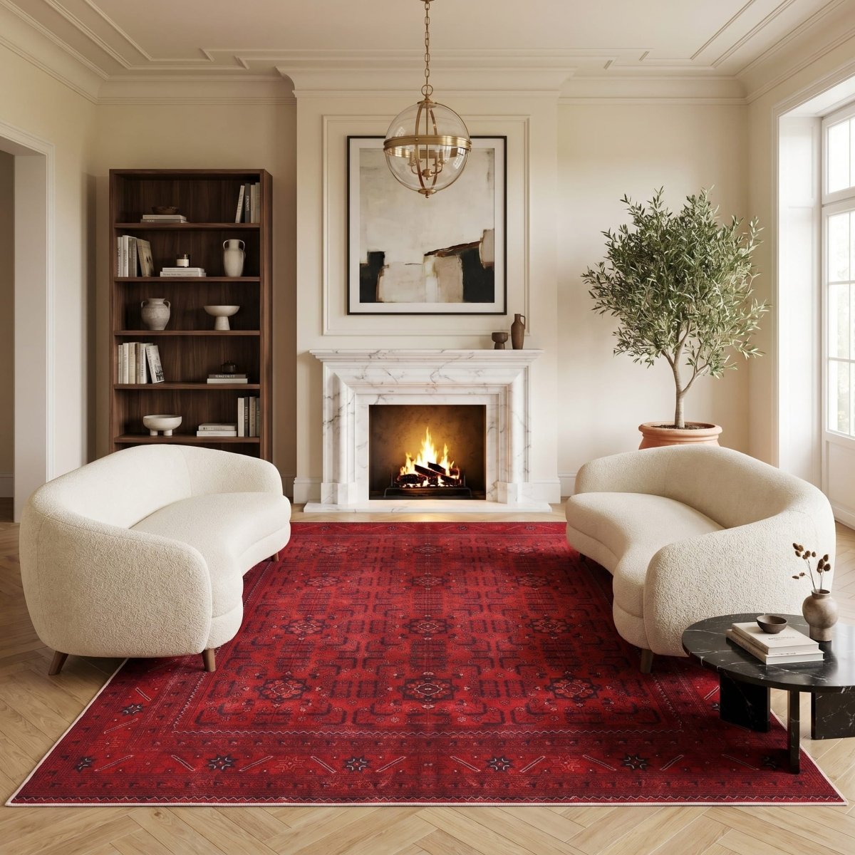 Tapis vintage lavable - Afghan - Rouge - Saray Tapis