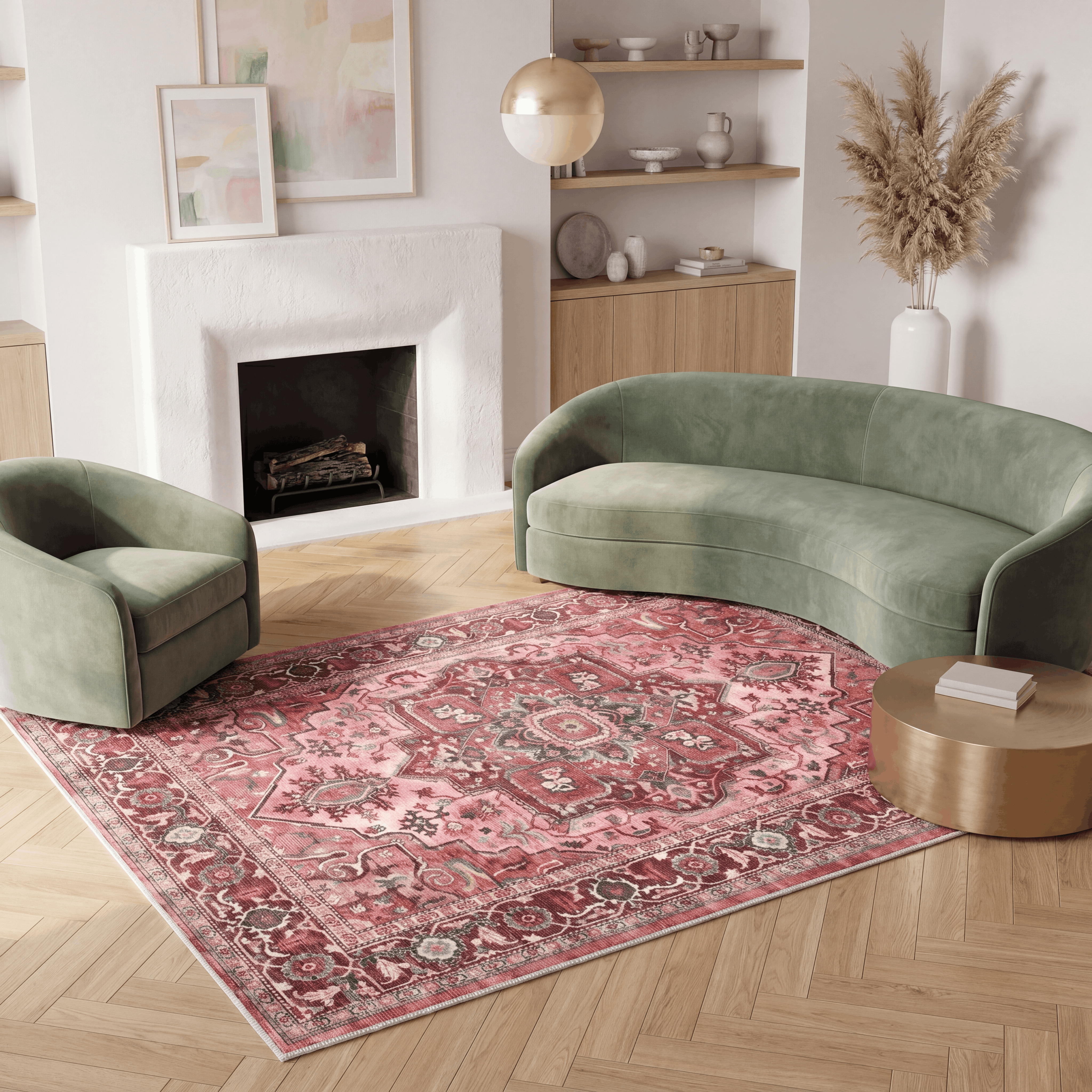Tapis vintage lavable - Oria - Rouge / Rose - Saray Tapis
