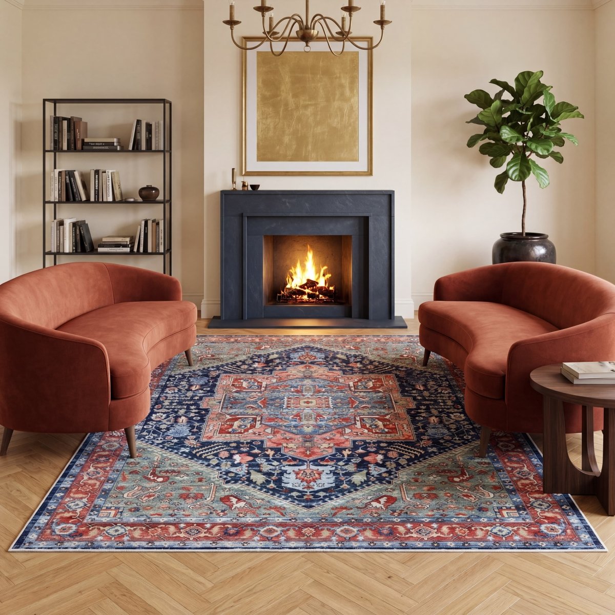 Tapis vintage lavable - Iris - Beige / Orange - Saray Tapis