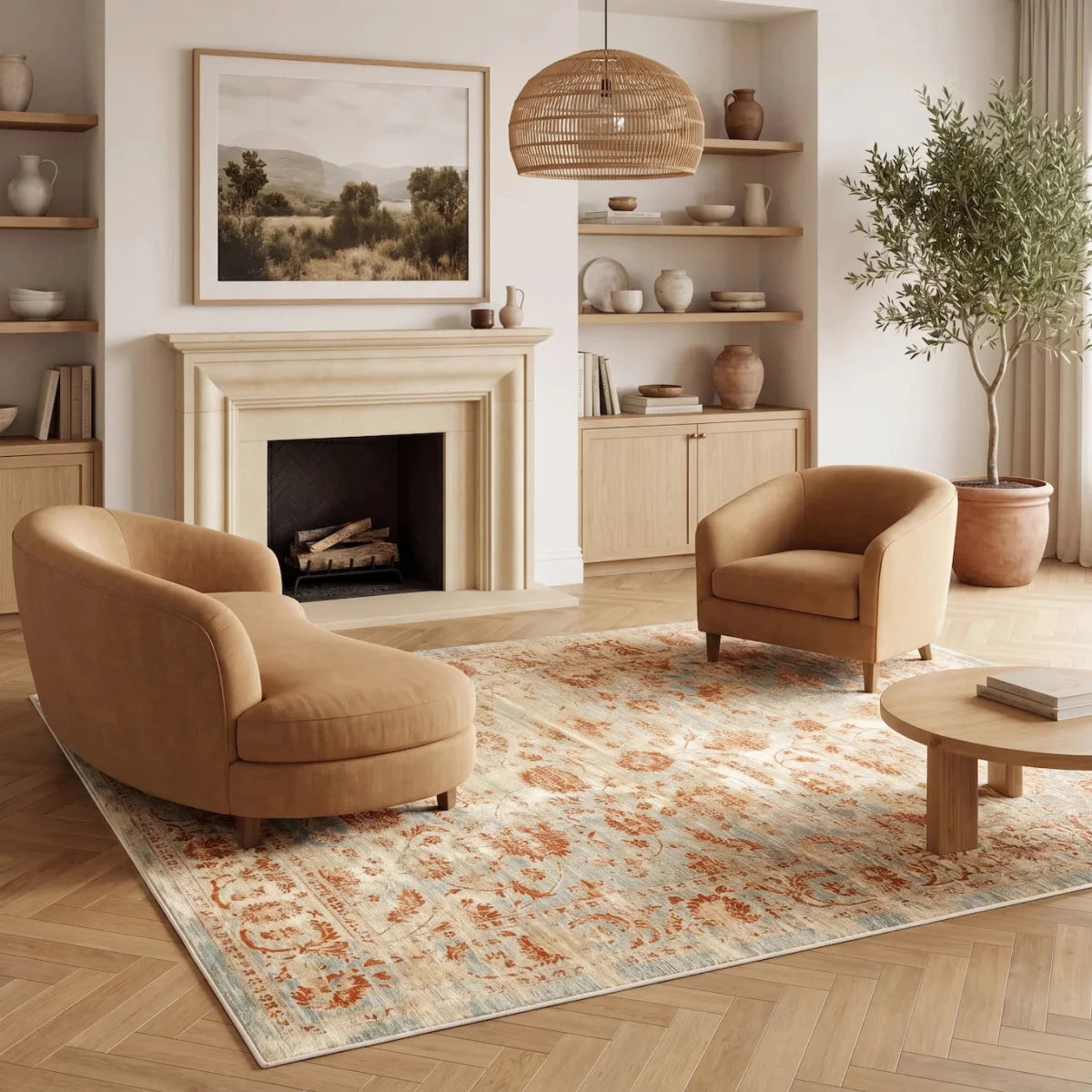 Tapis vintage lavable - Tosca - Beige / Rouge - Saray Tapis