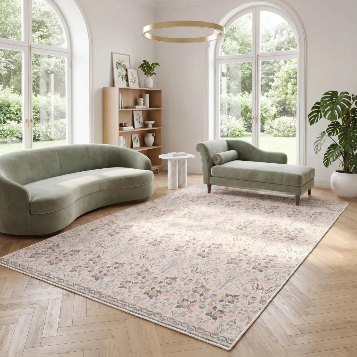 Tapis vintage lavable - Flora - Crème / Beige / Rose - Saray Tapis