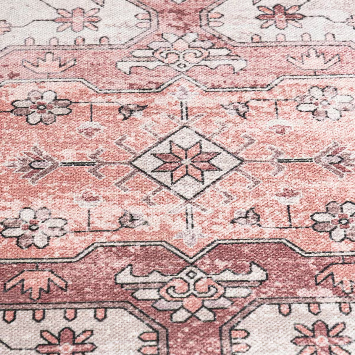Tapis vintage lavable - Skye - Rose / Crème